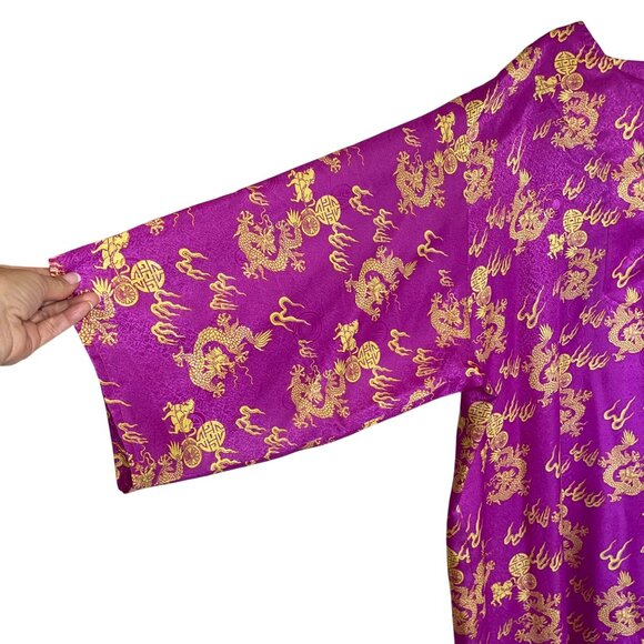 Vintage Womens Caftan One Size Purple Embossed Satin Animal Print Casual - Picture 9 of 9